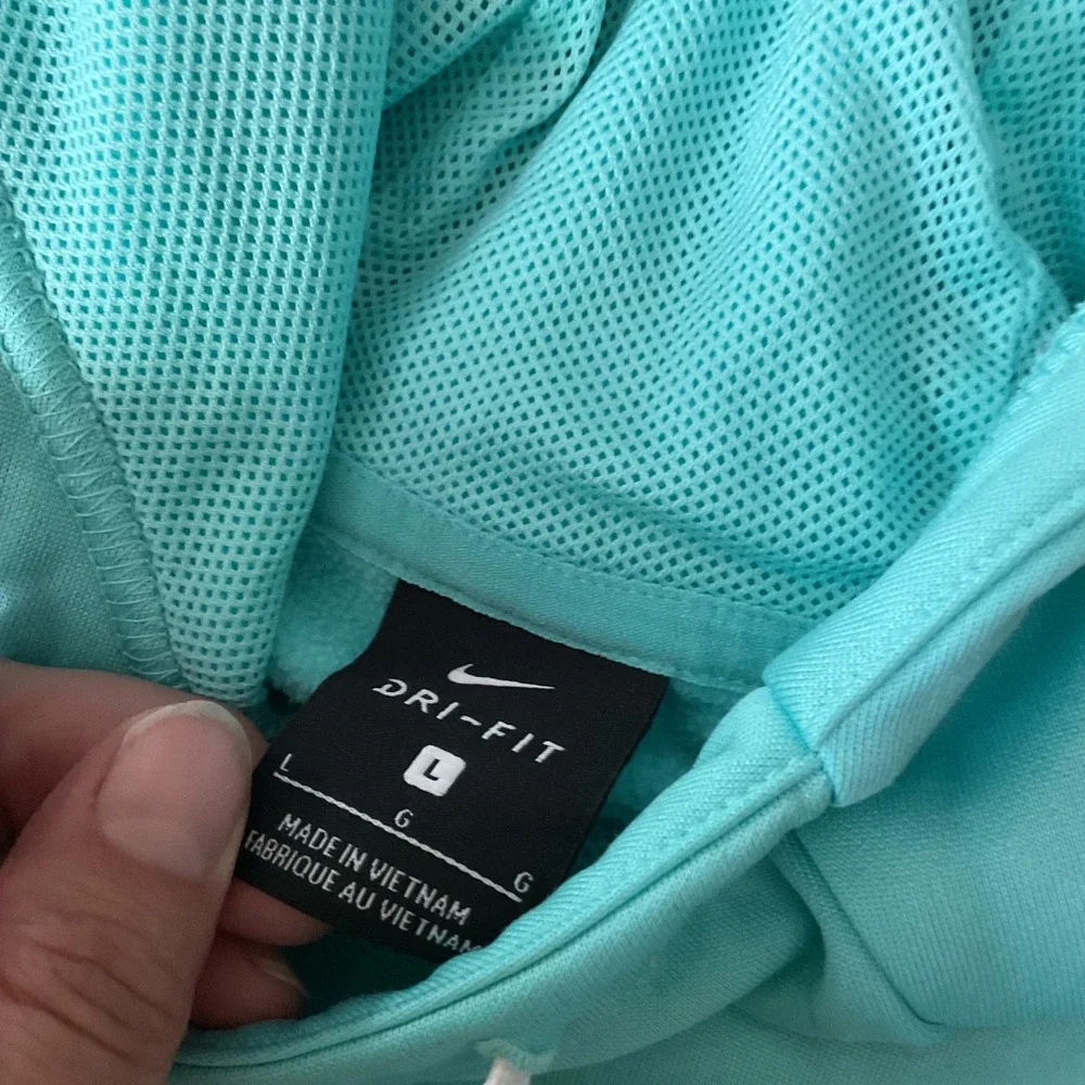 Nike Dri-FIT Just Do It Hoodie Womens Large Turquoise Blue Pullover Sweatshirt
